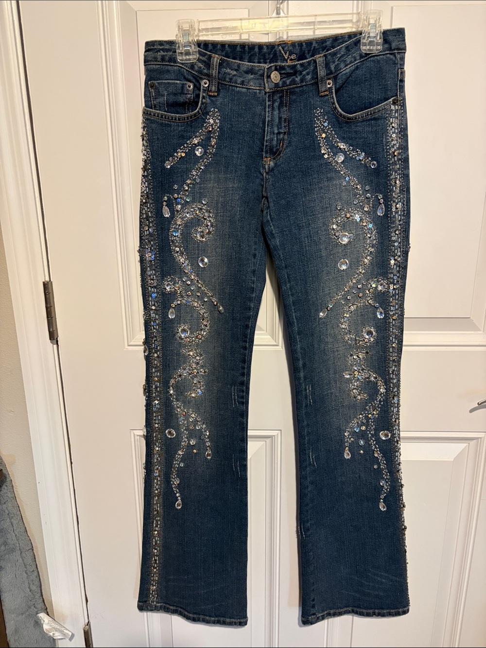 bebe Dark Blue Embellished Flare Jeans